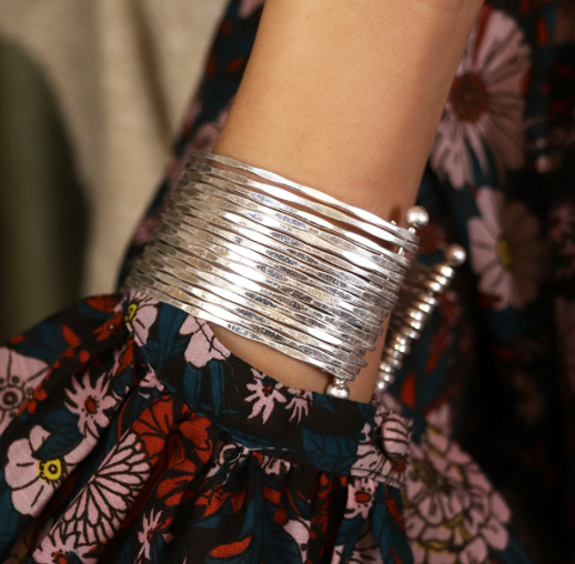 Silver plated stacked multistrand bangle