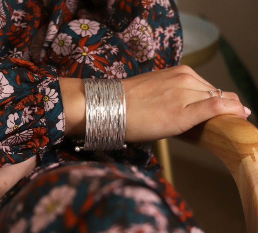 Silver plated stacked multistrand bangle