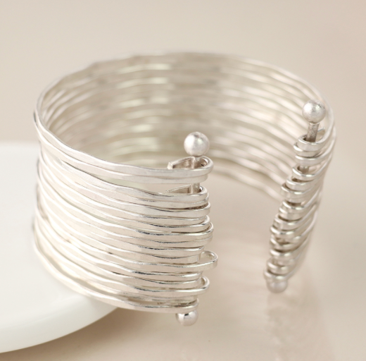 Silver plated stacked multistrand bangle