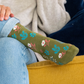 Khaki floral themed recycled ankle socks