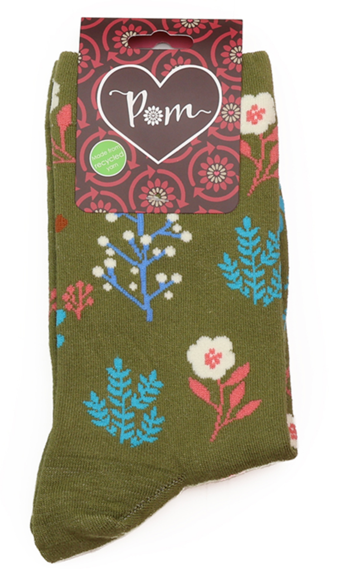 Khaki floral themed recycled ankle socks