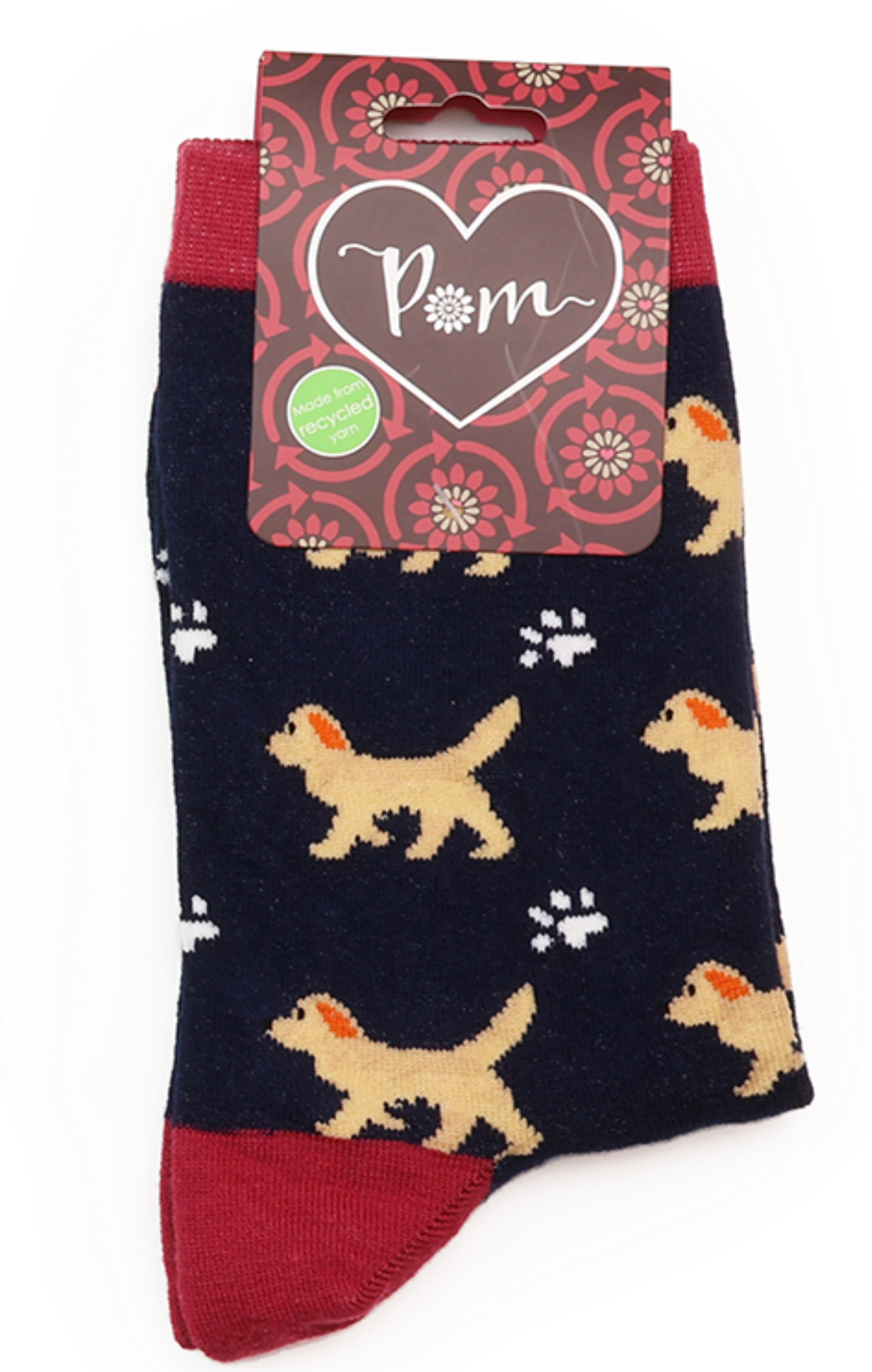 Wine and navy spaniel themed recycled ankle socks