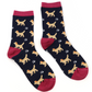 Wine and navy spaniel themed recycled ankle socks