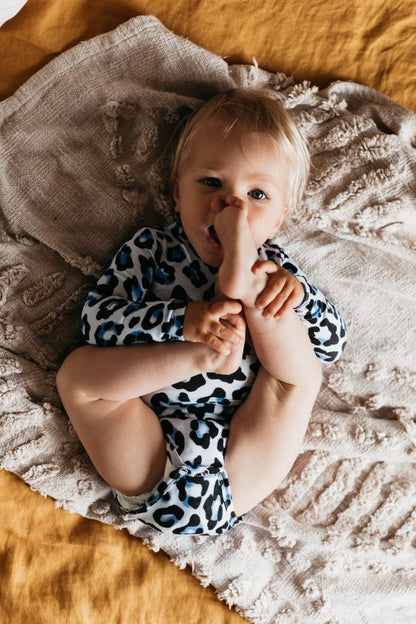 Bamboo Long sleeved Body Suit Blue leopard