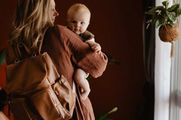 OiOi Faux Leather Baby Changing Backpack -Tan