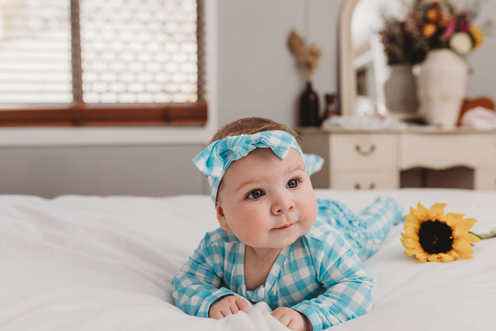 OiOi Top Knot Blue Gingham