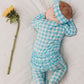 Bamboo Zip Ruffled Romper Blue Gingham