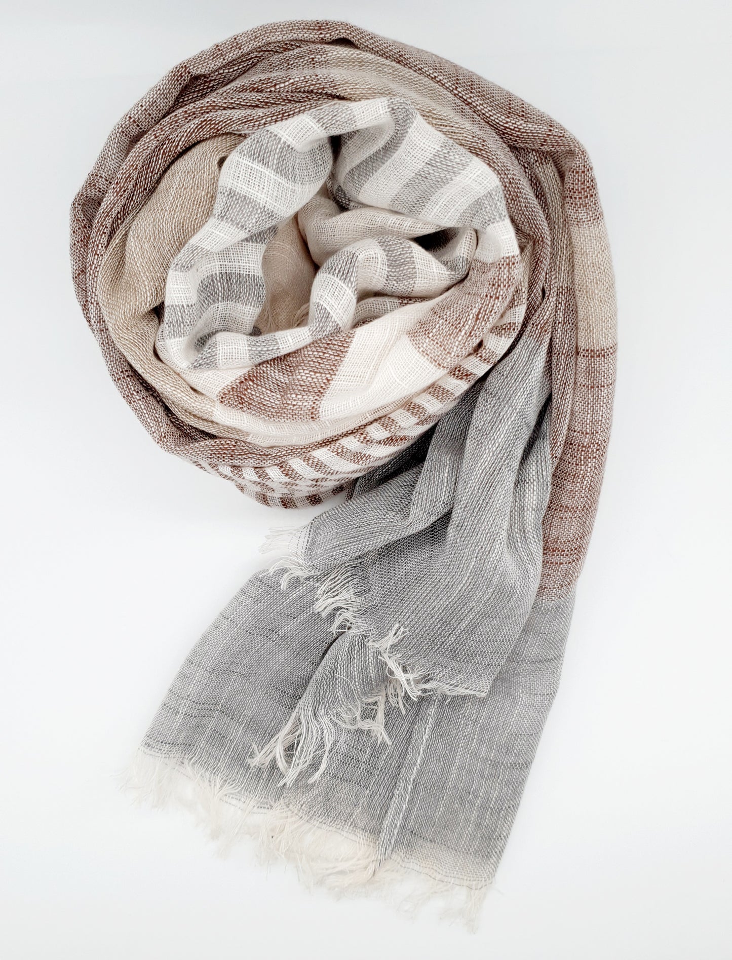 Grimaud Scarf Coffee Grey Stripe