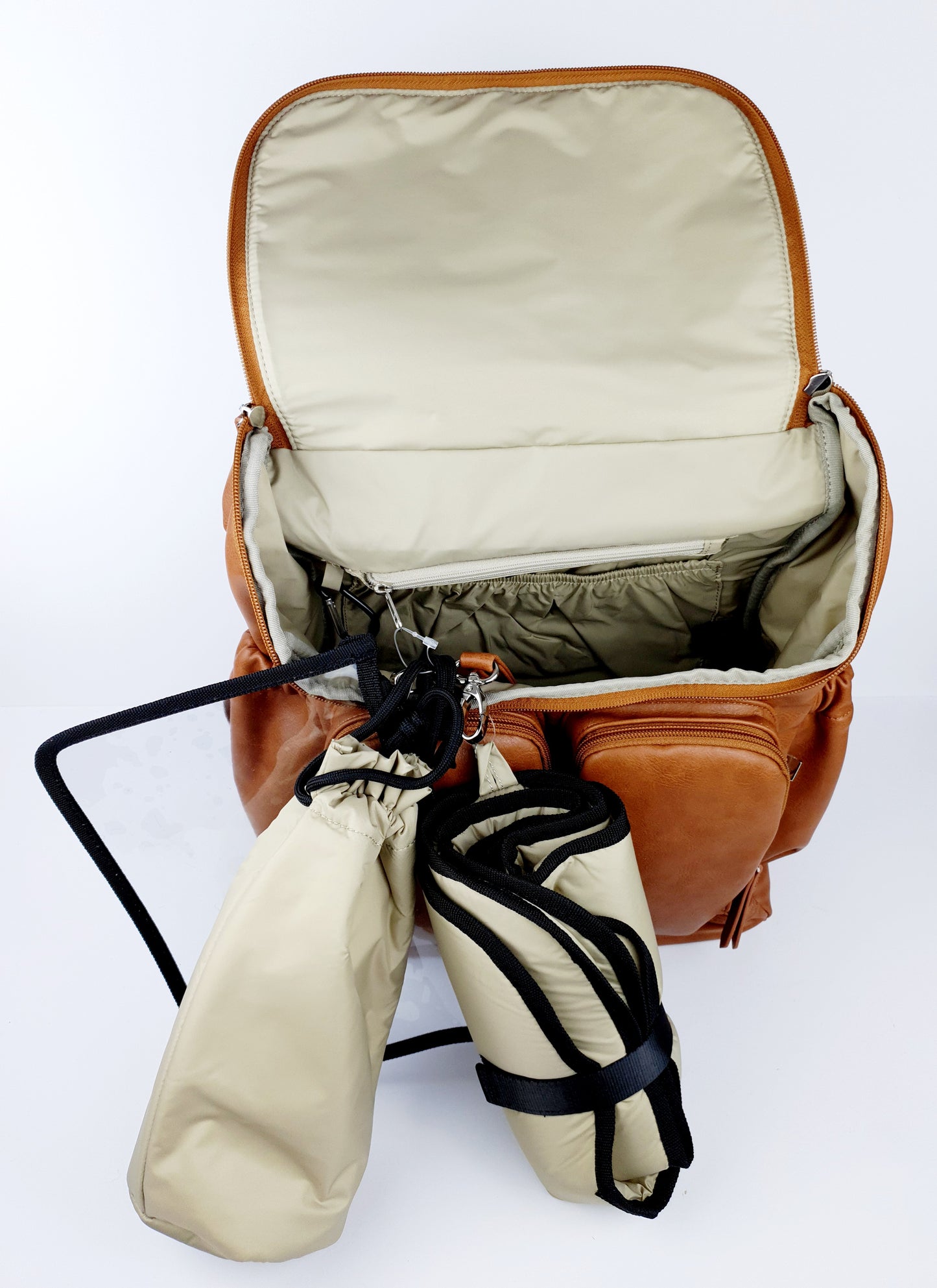 OiOi Faux Leather Baby Changing Backpack -Tan
