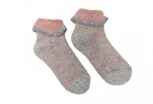 Joya Childrens Cuff Socks  Pink/Grey striped