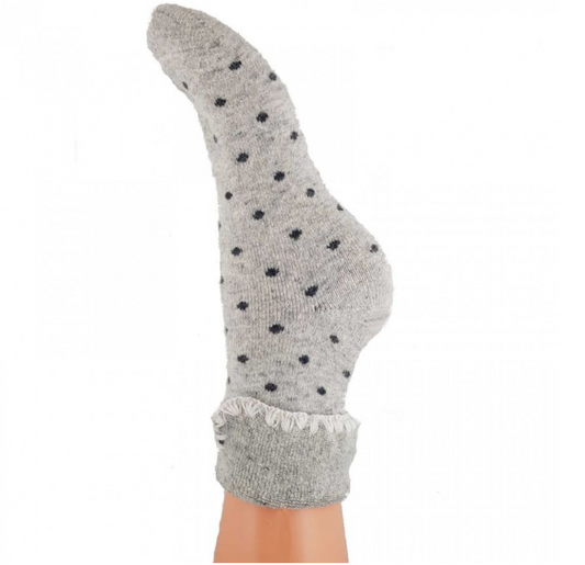 Joya Grey cuffed socks with dots.