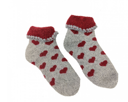 Joya Children's cuff socks Grey/Red Heart