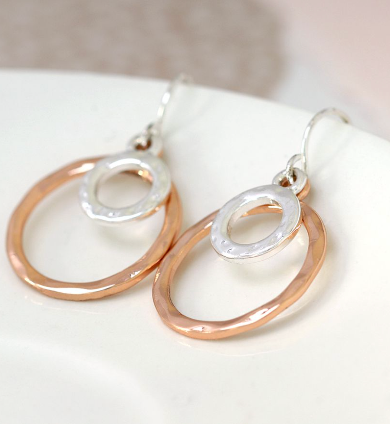 Rose Gold  and silver plated  Rings  drop earrings.