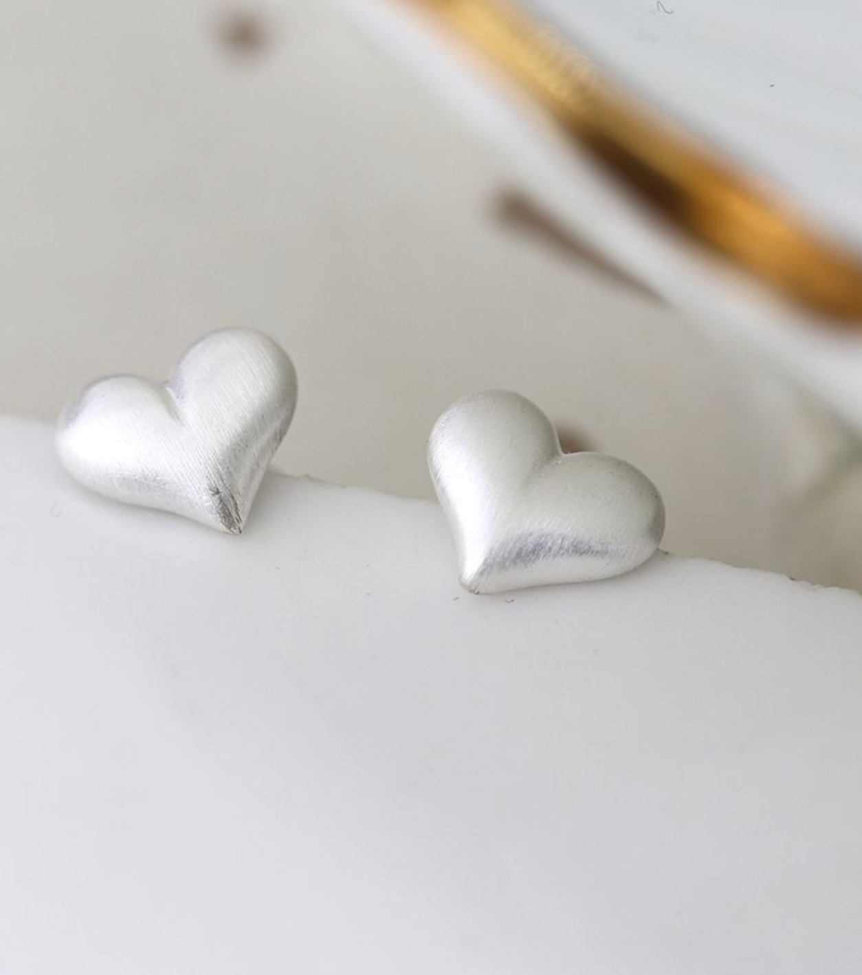 Sterling Silver Brushed Heart Stud Earrings