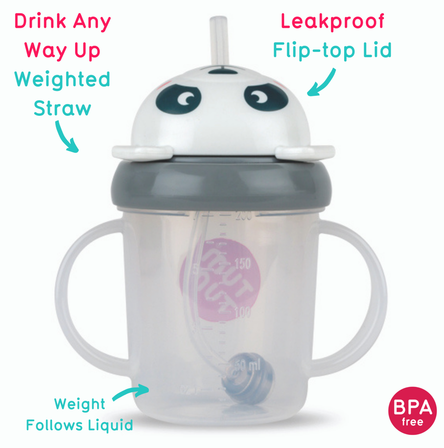 Tum Tum Cup with Weighted Straw (Valve Free), Pip Panda, 200ml