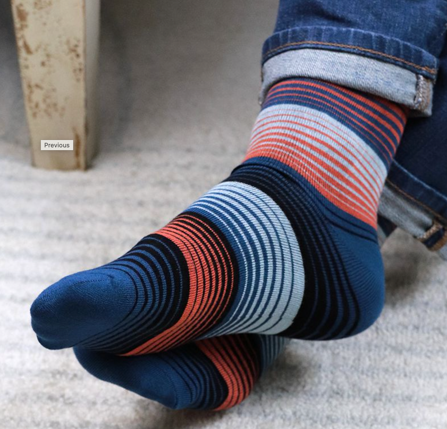 Men’s black and orange mix stripe triangle bamboo sock trio Box