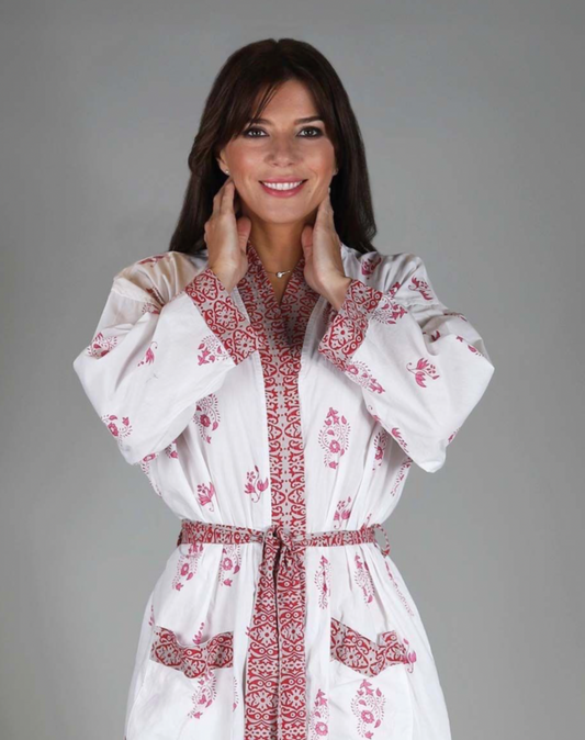 RED/WHITE BLOCK PRINT KIMONO
