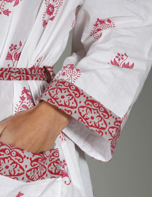 RED/WHITE BLOCK PRINT KIMONO