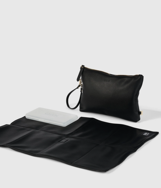 Faux Leather Nappy Changing Pouch- Black