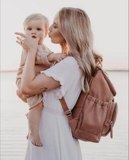 Faux Leather Nappy Backpack - Dusty Rose