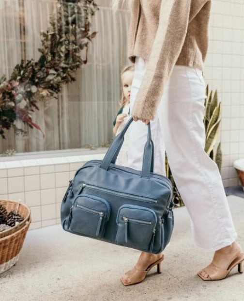 Faux Leather Carry All Nappy Bag - Stone Blue